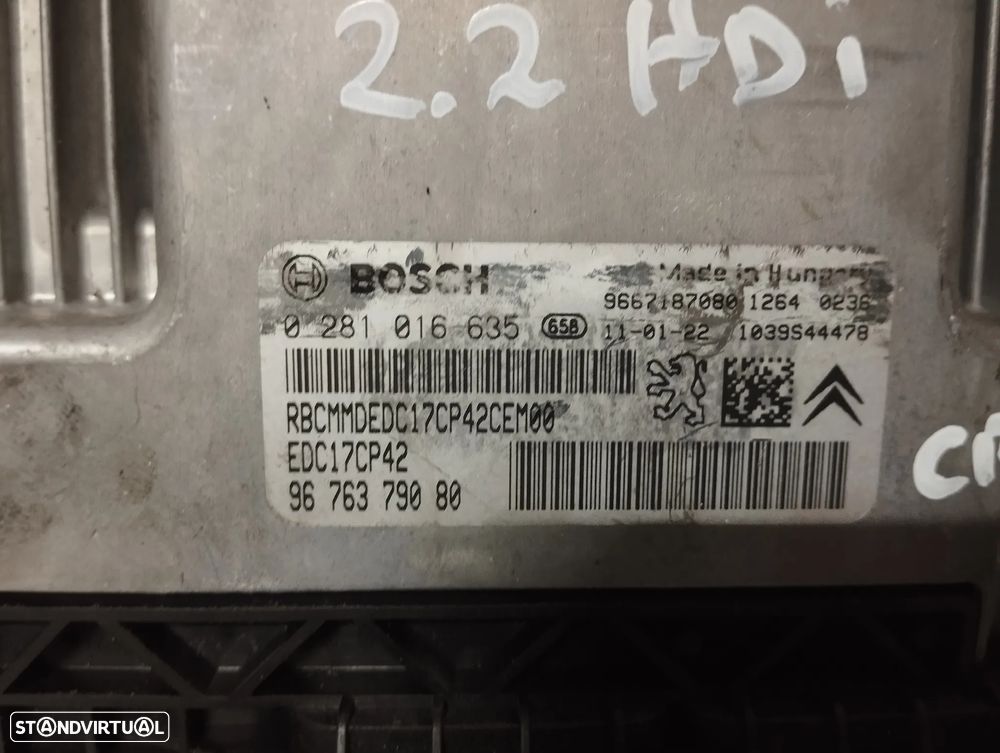 UNIDADE / CENTRALINA DO MOTOR PEUGEOT 508 / CITROEN C5 2.2HDI REF. 0281016635 9676379080 - 3