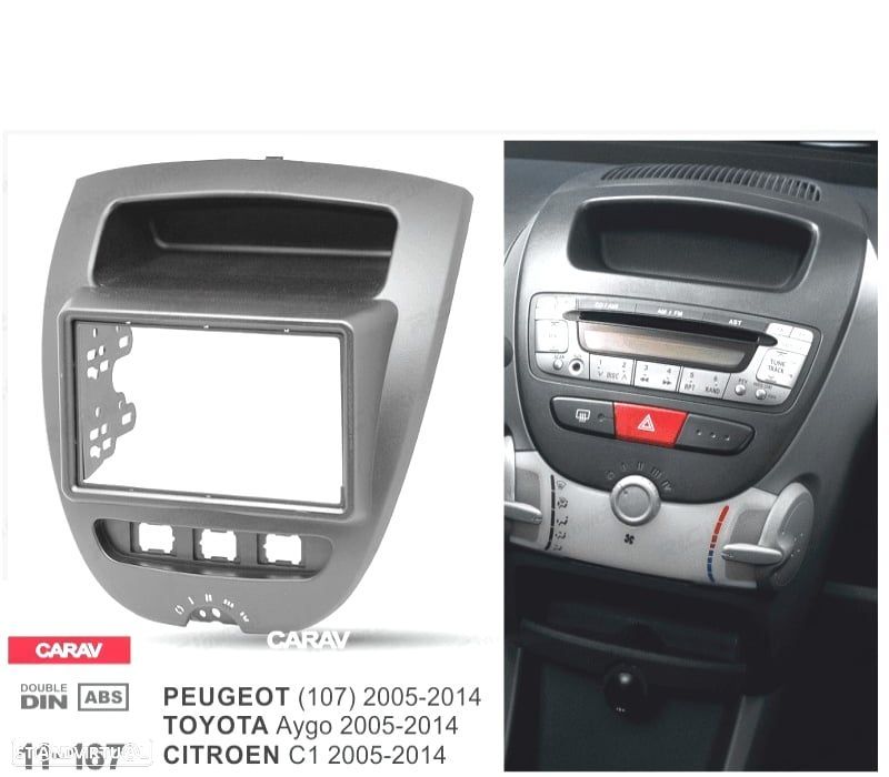 MOLDURA ADAPTADOR PRETO PARA RADIO 2-DIN PARA CITROEN C1 TOYOTA AYGO PEUGEOT 107 05-14 - 2