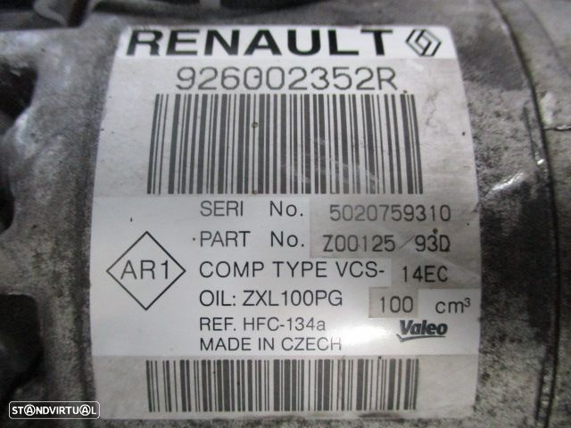 Compressor AC 926002352R    RENAULT CLIO 4 2014 1.5DCI RENAULT CLIO 4 2015 1.5DCI 75CV 5P Preto DIESEL VALEO RENAULT CLIO 4 BREAK 2015 1.5DCI 90CV 5P PRETO DIESEL VALEO RENAULT CLIO 4 SW 2014 1.5DCI 90CV 5P CINZA DIESEL VALEO - 4