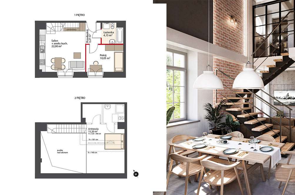 Loft z antresolą 54.67 m2 w zabytkowej zrewitalizowanej fabryce