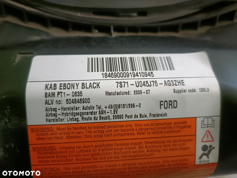 FORD MONDEO MK4 07-14 r. PODUSZKA POWIETRZNA KOLANOWA PASAŻERA AIRBAG+ - 3