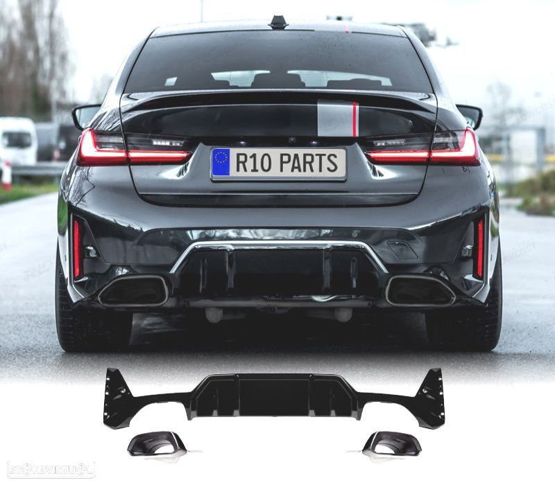DIFUSOR BMW G20 G21 LCI 23-25 LOOK 340I PRETO BRILHANTE + PONTEIRAS DE ESCAPE - 1