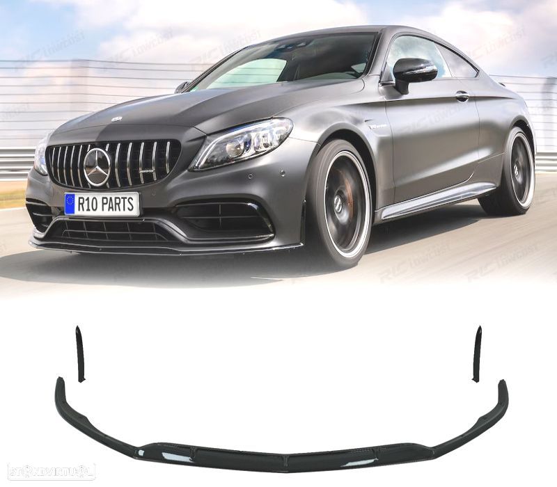 SPOILER LIP MERCEDES W205 C205 15-21 LOOK AMG C63 PRETO BRILHANTE - 1