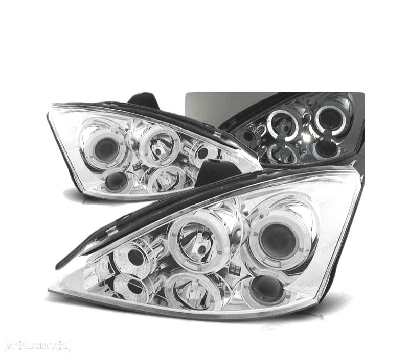 FARÓIS ANGEL EYES PARA FORD FOCUS I FACELIFT 01-04 CHROME CROMADO - 1