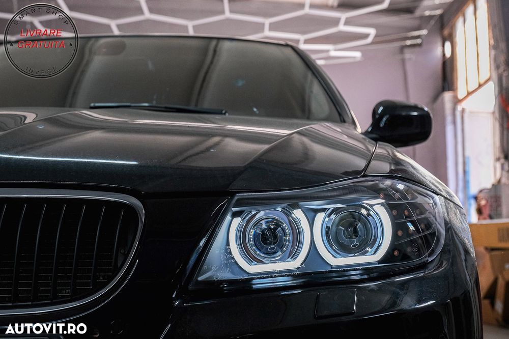 Faruri Xenon 3D Angel Eyes LED DRL BMW Seria 3 E90 E91 (2008-2011) Negru- livrare gratuita - 21