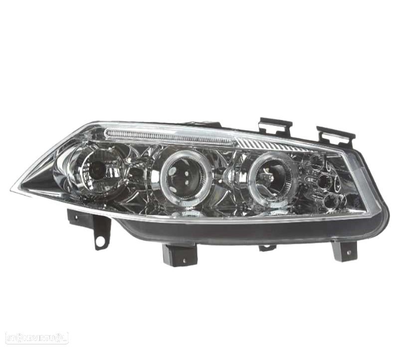 FARÓIS FRONTAIS RENAULT MEGANE 02-05 ANGEL EYES LED FUNDO CROMADO - 2