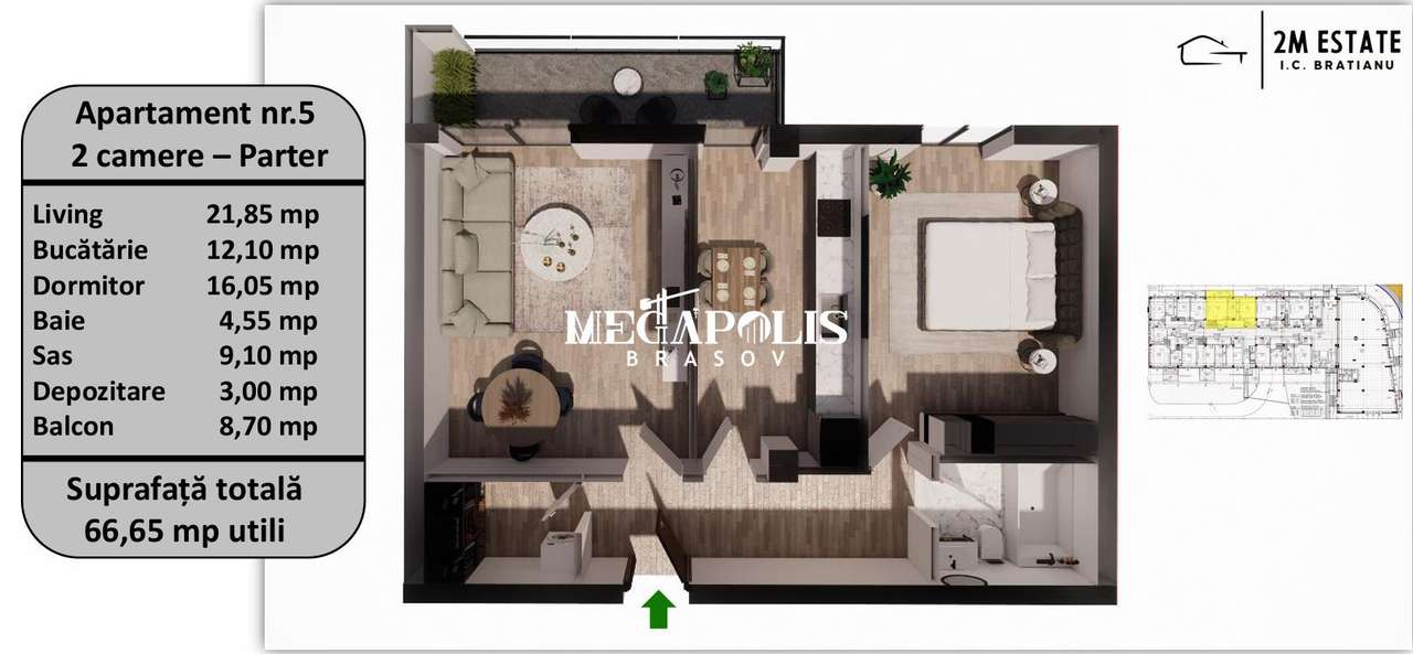 Apartament 2 Camere | 65 MP | Tractorul | Mutare Imediata — fotografia 3