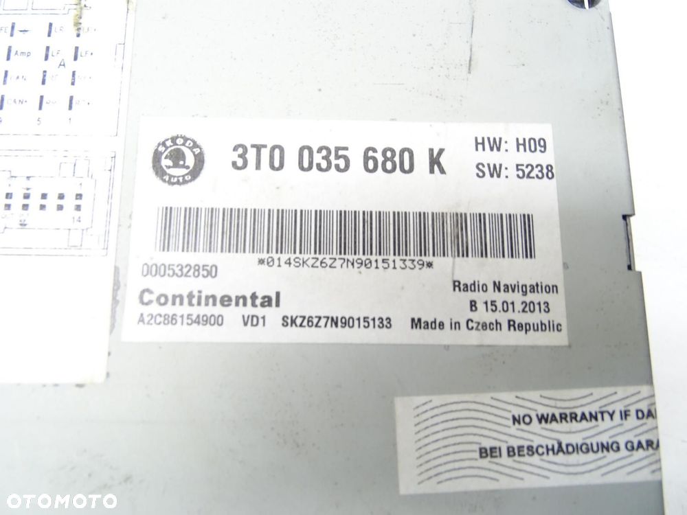 RADIO NAWIGACJA NAVI PANEL WYŚWIETLACZ 3T0035680K SKODA OCTAVIA II LIFT - 7