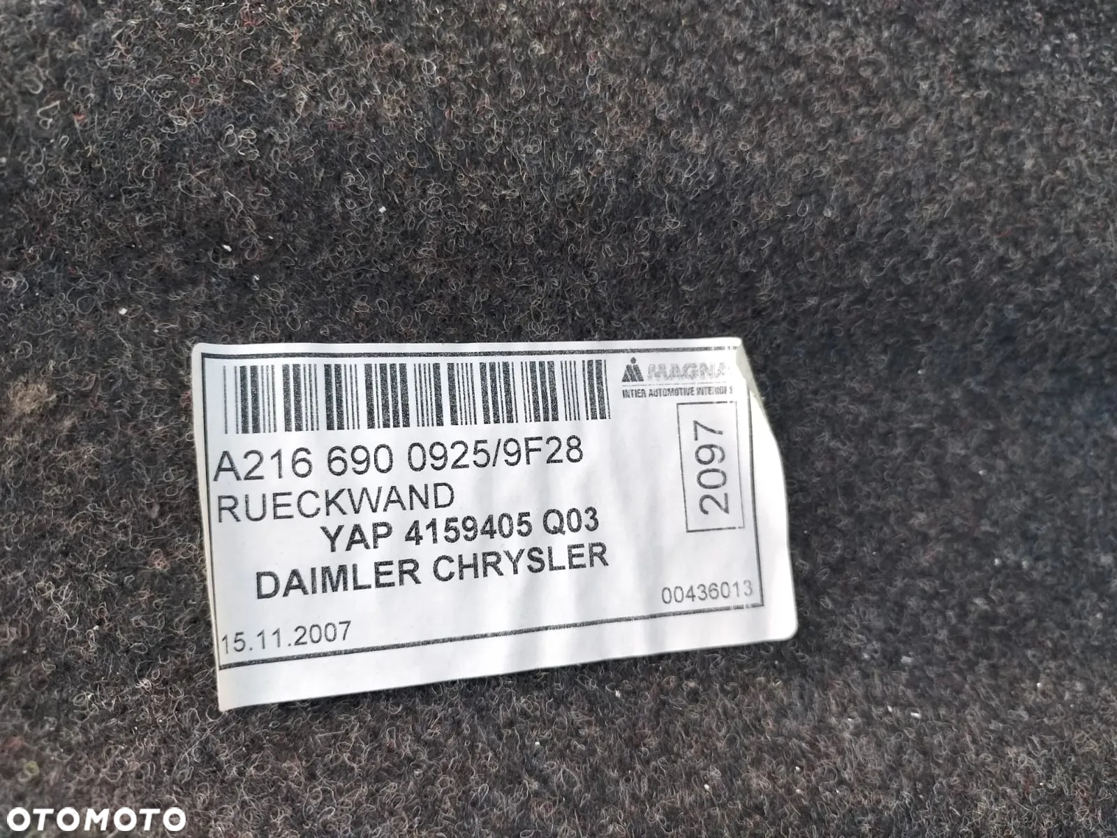 TAPICERKA BAGAŻNIKA KOMPLET PODŁOGA DYWAN WYKŁADZINA BOCZKI BOCZEK LEWY PRAWY WNĘKA KOŁA ZAPASOWEGO A2166800342 A2166900341 A2166900441 A2166900841 A2166940028 A2166900925 9F28 A2166900825 CZĘŚCI MERCEDES CL W216 - 13