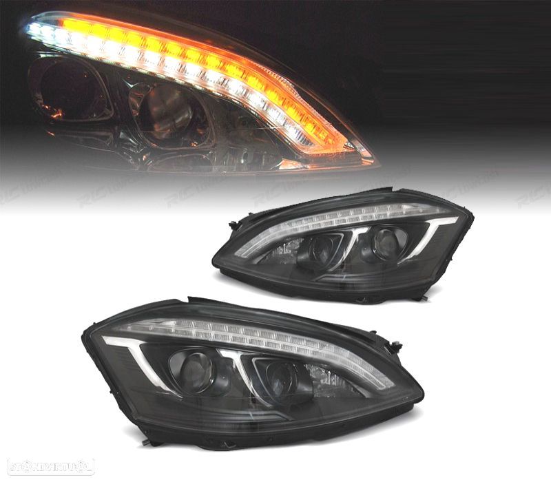 FAROIS FRONTAIS PARA MERCEDES CLASSE S W221 05-09 TUBE LIGHT FUNDO PRETO - 1