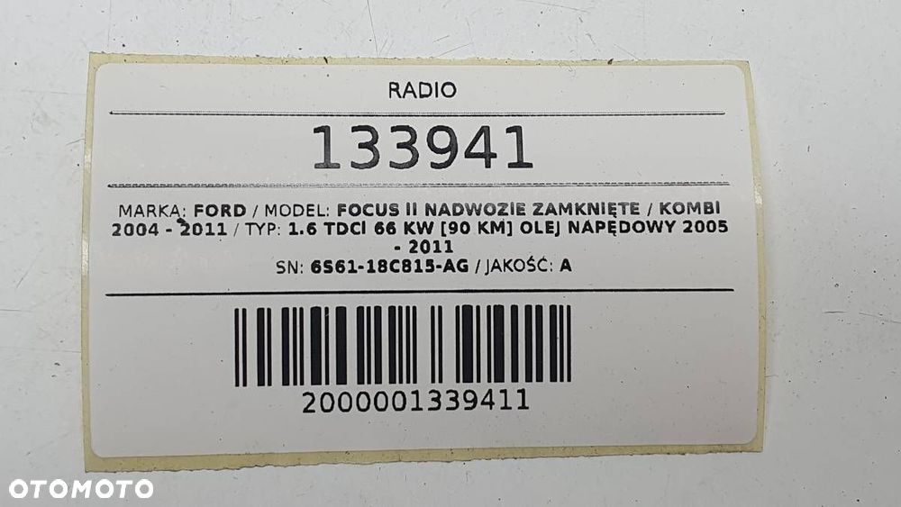 RADIO ODTWARZACZ CD FORD FOCUS II MK2 6S61-18C815-AG - 5