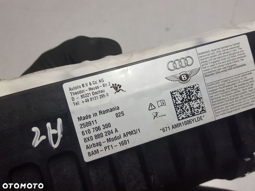 AUDI A1 8X 10-14r PODUSZKA AIRBAG PASAŻERA 8X0880204A - 2