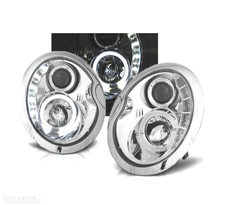 CONJUNTO DE FARÓIS MINI COOPER R50 R52 R53 01-06 DAYLIGHT LED CROMADOS - 1