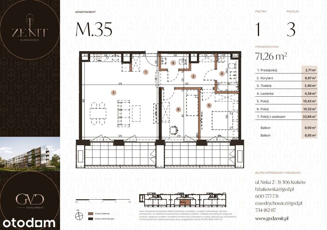 Komfortowy apartament 3-pokojowy | 71,26 m² | 2 loggie ZENIT