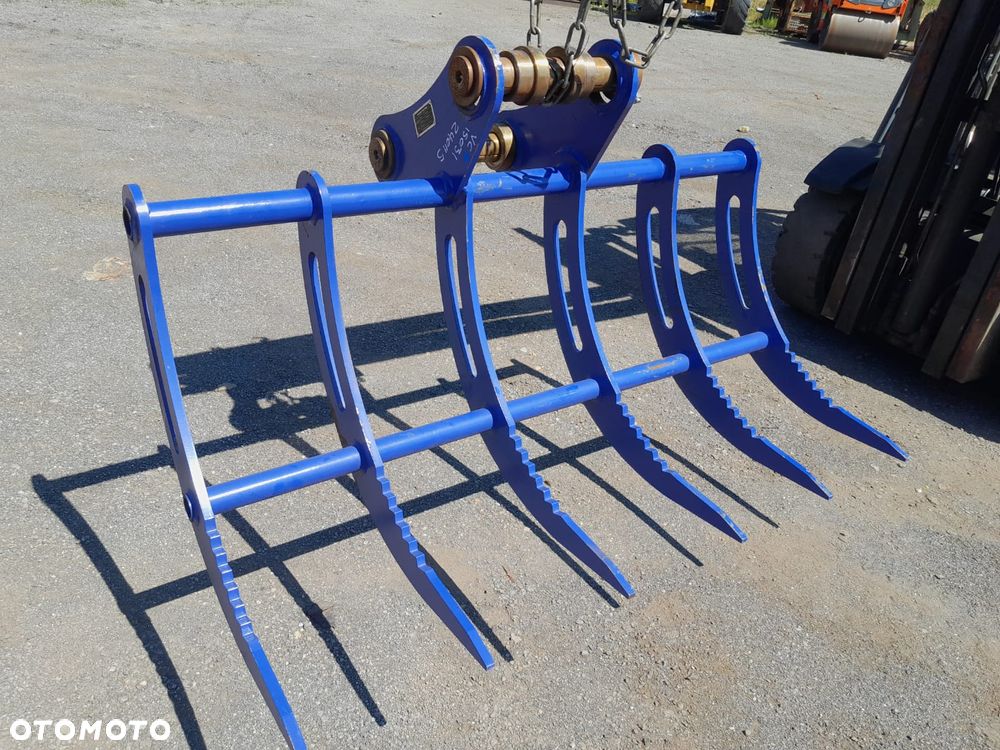 Łyżka KBKC grabiąca ażurowa przesiewowa sortująca grabie do korzeni kamieni do wyrównywania grabienia do koparki szerokość 150cm fi 65mm. NOWA.