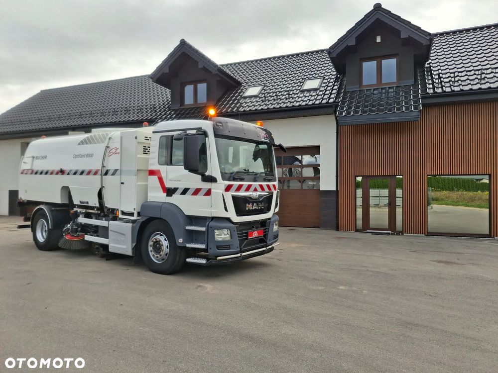 MAN TGS 18.320 Zamiatarka BUCHER OptiFant 8000 2 Silniki Euro 6 Karcher Listwy Wysokiego Ciśnienia Szczotki L/R EUnited PM10 Mycie Jezdni Ulicy Dodatkowy Zbiornik Wodny - 2