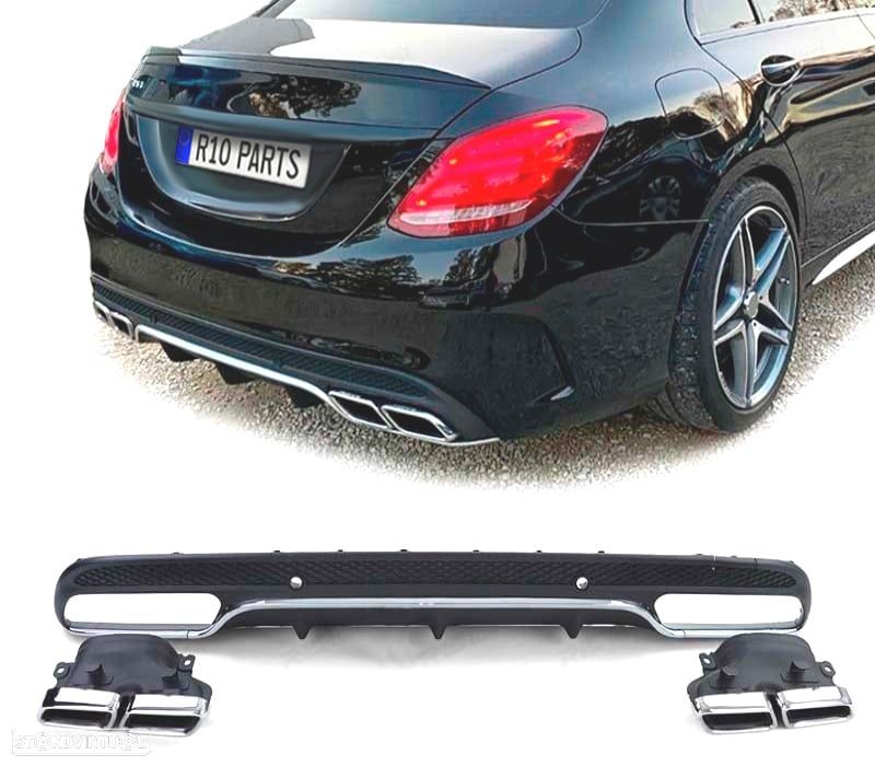 DIFUSOR TRASEIRO MERCEDES CLASE C W205 LOOK C63 AMG 14-17 + PONTEIRAS ESCAPE - 1