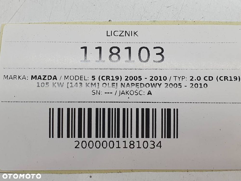 LICZNIK ZEGARY MAZDA 5 CR19 2.0 CD EUROPA C23555430 - 9