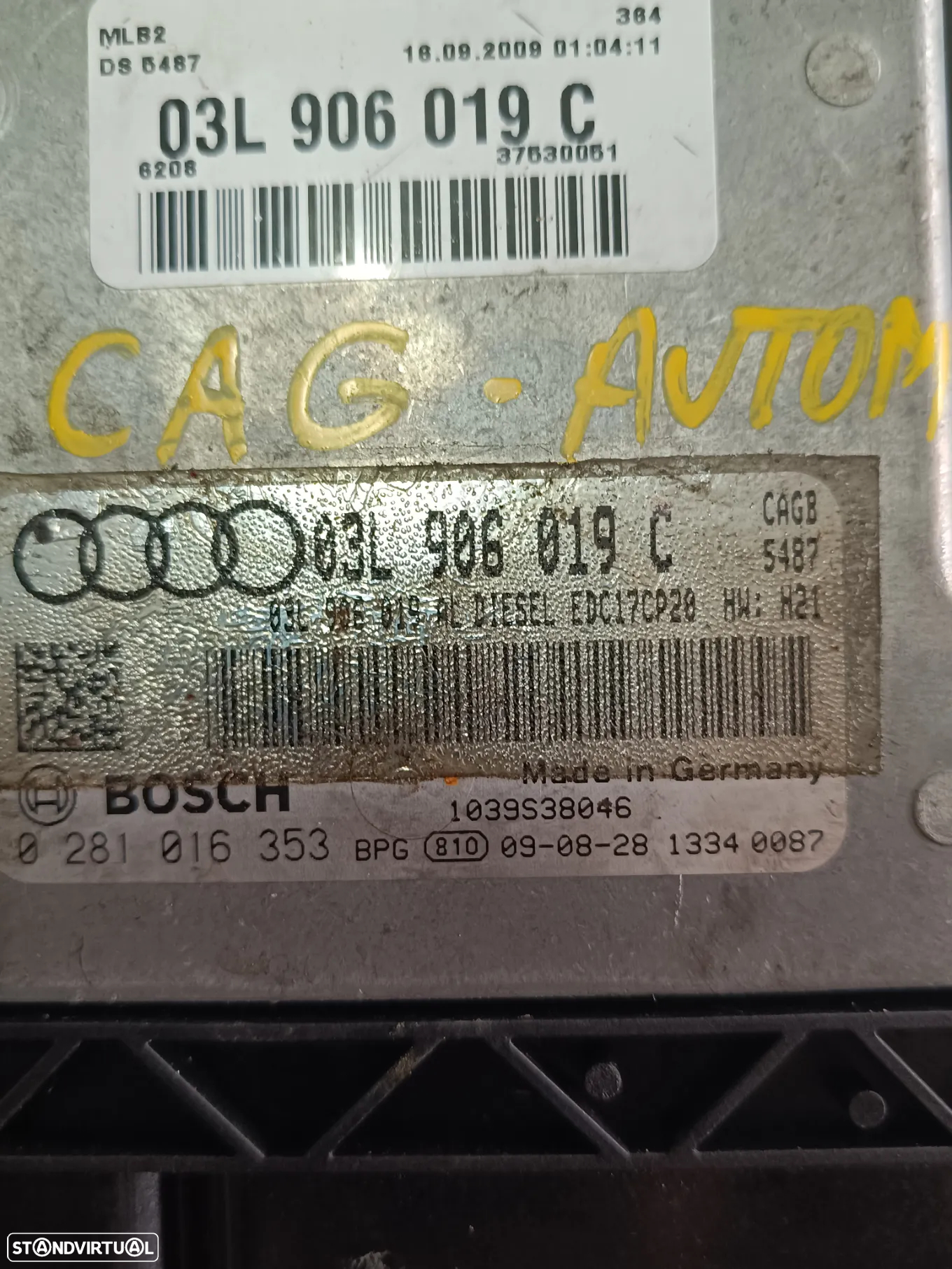 centralina audi A4 2.0TDI 143cv CAGB   0 281 016 353 / 03L 906 019 C / HW:H21 03L 906 019 dissel EDC17CP20 - 3