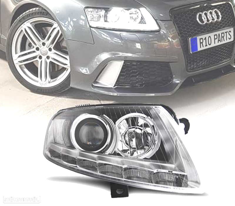 FARÓIS AUDI A6 C6 04-08 XENON LUZ DIURNA LED DRL CROMADOS - 1