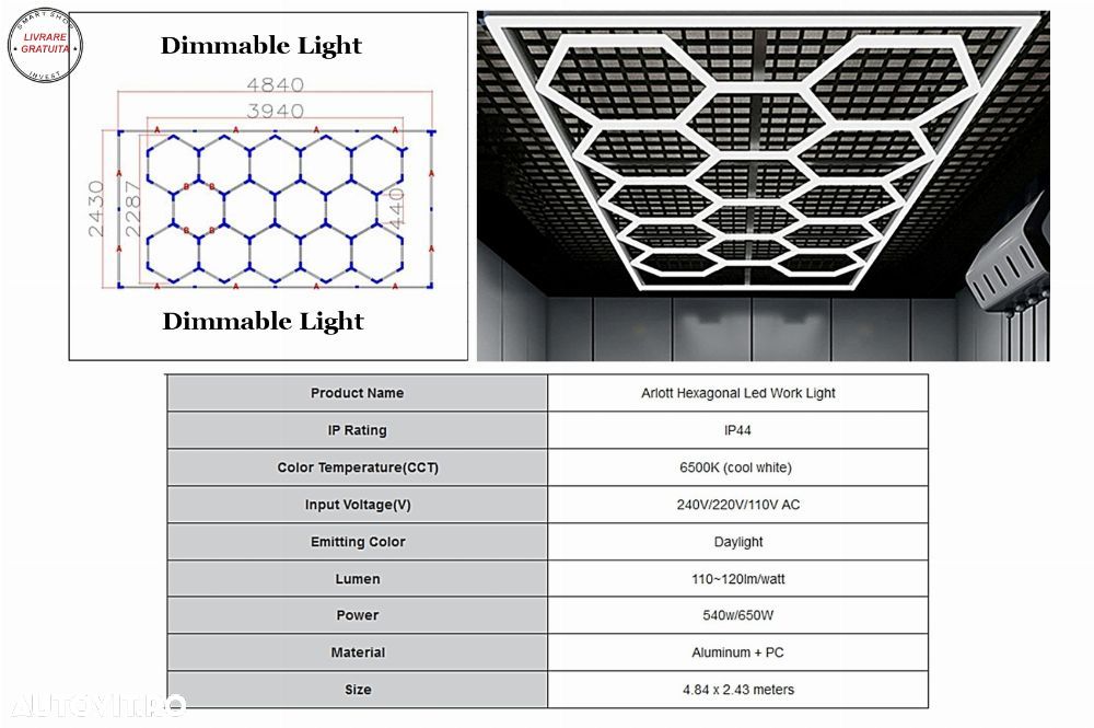 Sistem de Iluminare Plafon Hexagon / HoneyComb 3,94 x 2,29 m Lumina Ajustabila- livrare gratuita - 1