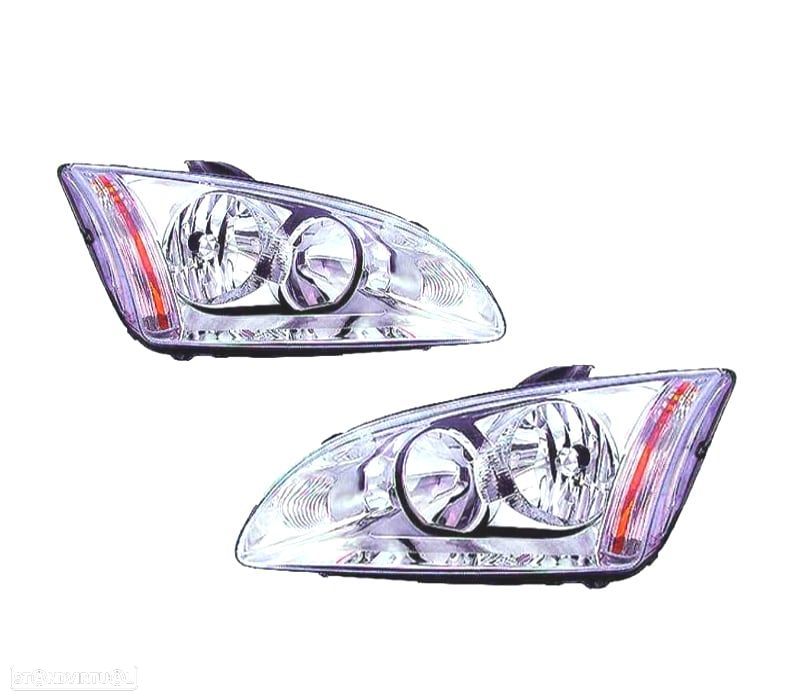 FARÓIS OPTICAS PARA FORD FOCUS II 04-08 FUNDO CROMADO - 1