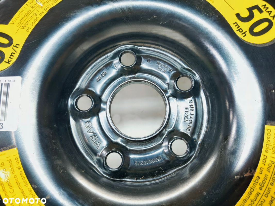 KOŁO DOJAZDOWE AUDI A3 8P VOLKSWAGEN SEAT SKODA 1K0601027B R18 JAK NOWE - 4