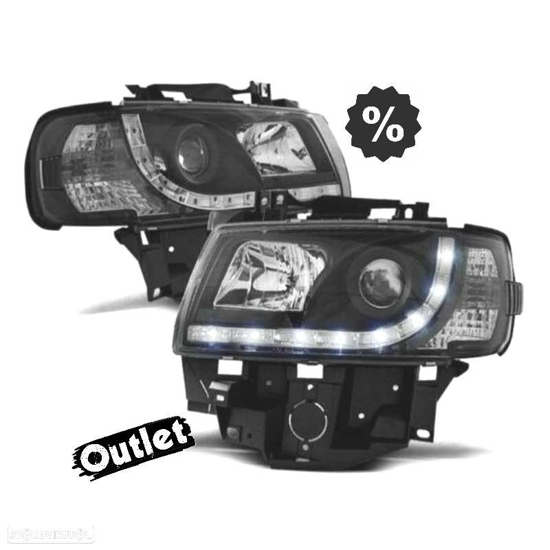 R145683C1 FARÓIS COM LUZ DIURNA LED VOLKSWAGEN VW T4 97-03 FUNDO PRETO - 1