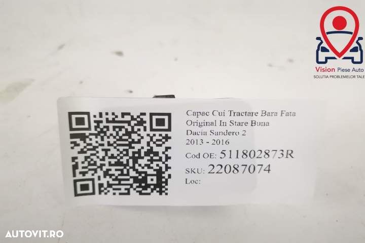 Capac Cui Tractare Bara Fata Original In Stare Buna  Dacia  Sandero  2 - 5