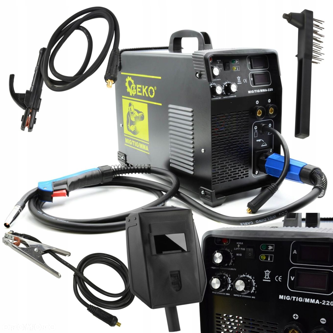 GEKO SPAWARKA 3w1 20-220A LCD MIG/TIG/MMA-220 OSPRZĘT  MASKA G80096 - 14