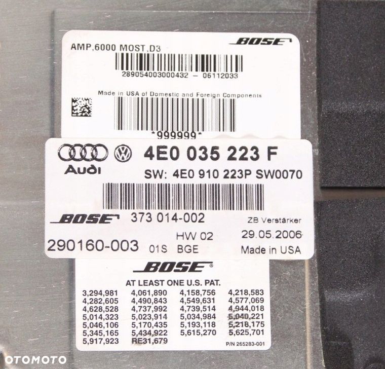 WZMACNIACZ BOSE AUDI A8 D3 06r 4E0035223F - 6