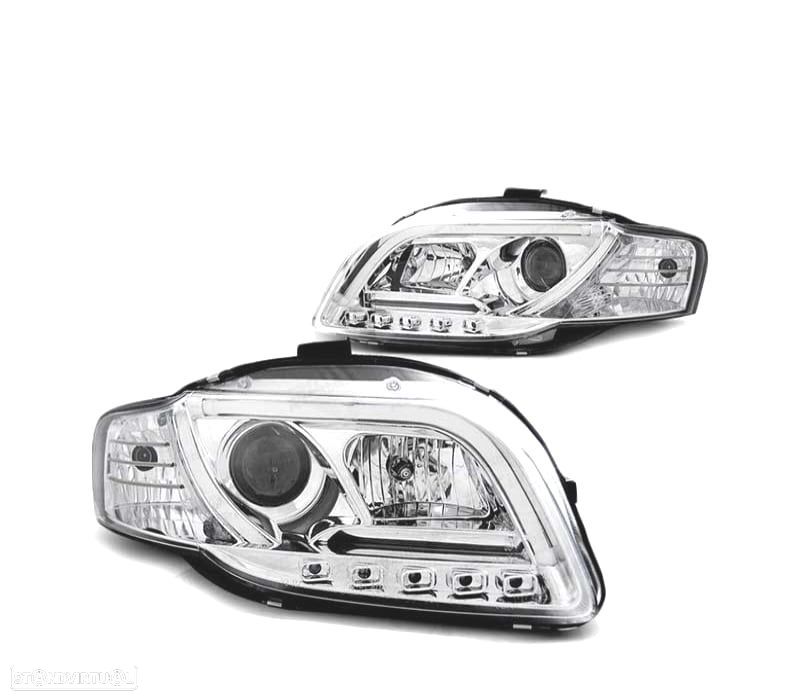 FARÓIS AUDI A4 B7 04-08 LUZ DIURNA CROMADO TRU DRL - 1
