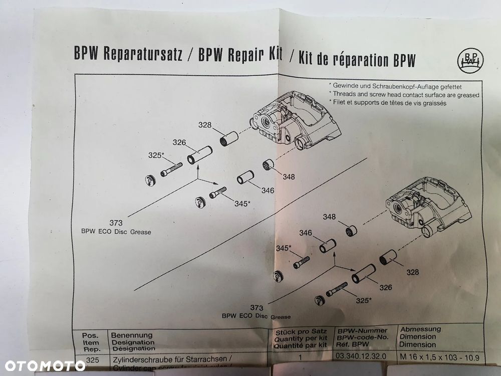 Zestaw naprawczy zacisku hamulcowego BPW TSB 3709 4309 4312   0480107611 - 5
