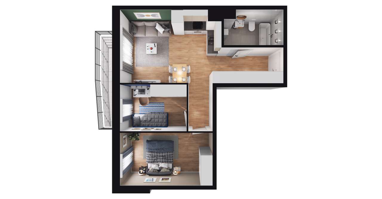 3-pokojowe mieszkanie 54m2 + balkon - Pełny obrazek: 3/16