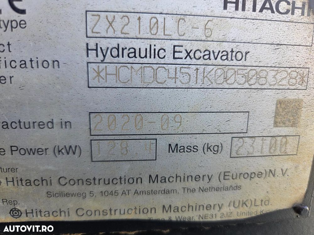 Hitachi ZX210, 23t, cupa NOUA 1,3mc, CUPLA RAPIDA, camere spate si laterale, inst picon, CONSUM MEDIU 9,6l/h, senile 80% ok doar 988h deplasare, 3 pompe hidr HITACHI, antifurt, motor ISUZU, ad sapare 7m, ridica 14t, STARE BUNA,leasing 4ani-83.900 EUR+Tva - 31