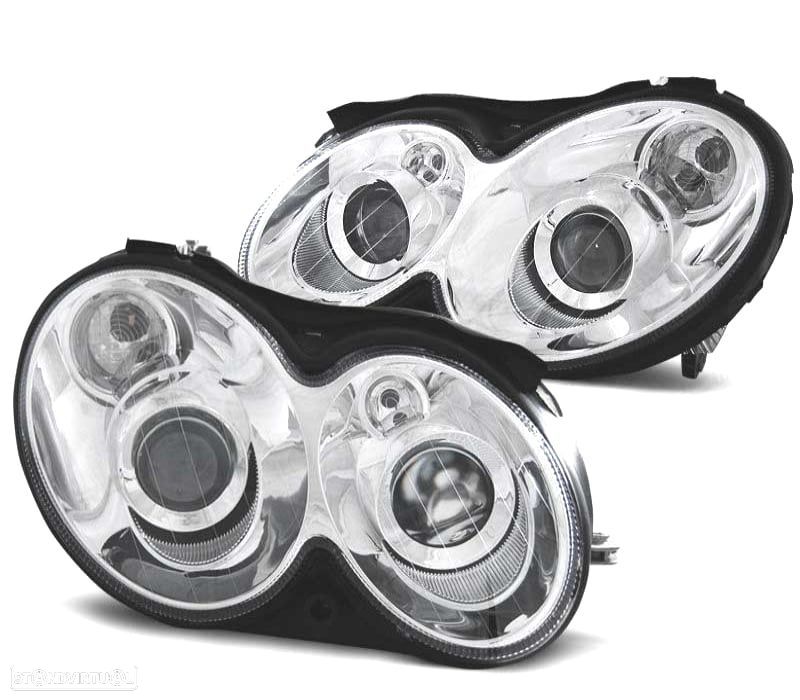 FARÓIS MERCEDES CLASSE CLK W209 02-09 LUPA FUNDO CROMADO - 1