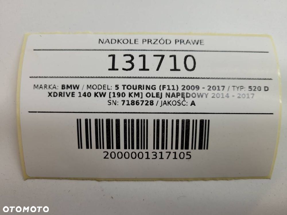 NADKOLE PRZÓD PRAWE BMW 5 F10 F11 LIFT 7186728 KOMPLETNE ORYGINAŁ - 9
