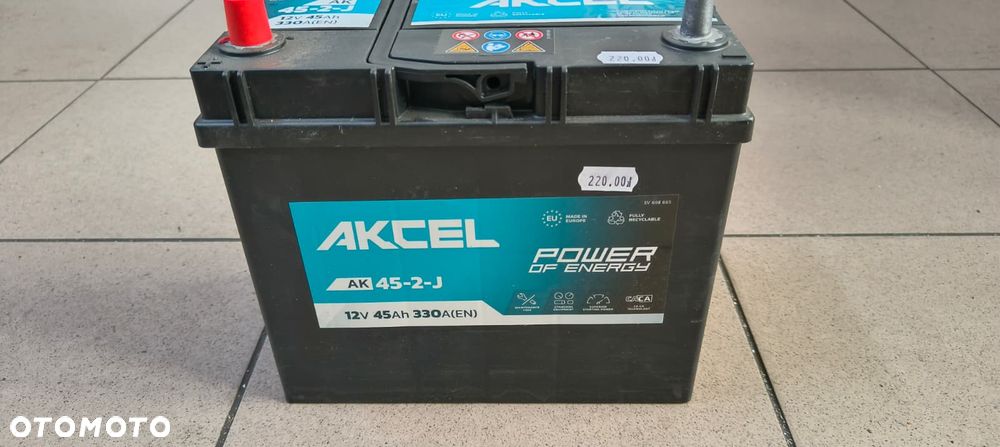 AKUMULATOR AKCEL 12V 45Ah 330A LEWY PLUS NOWY - 2