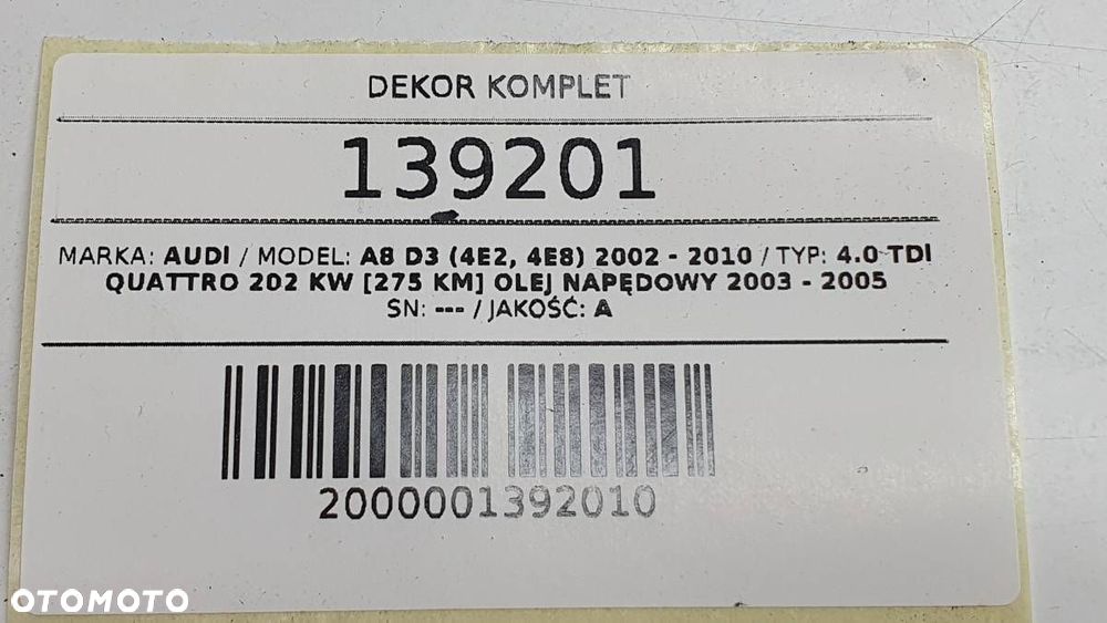 DEKORY LISTWY WEWNĘTRZNE DRZWI DREWNO AUDI A8 D3 KOMPLET - 9