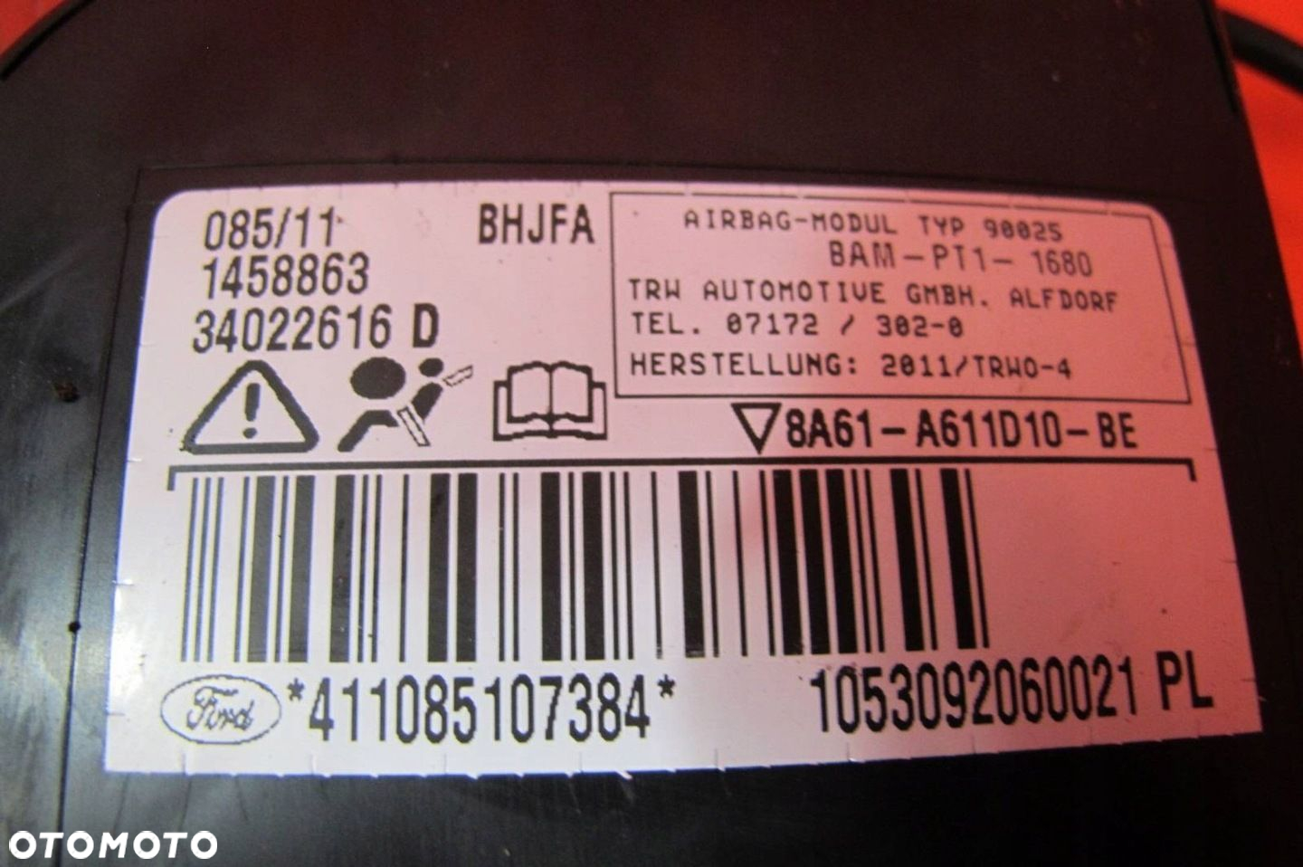 Ford Fiesta MK7 JA8 08- PODUSZKA AIRBAG FOTELA PRAWA PRZÓD 8A61A611D10BE - 4