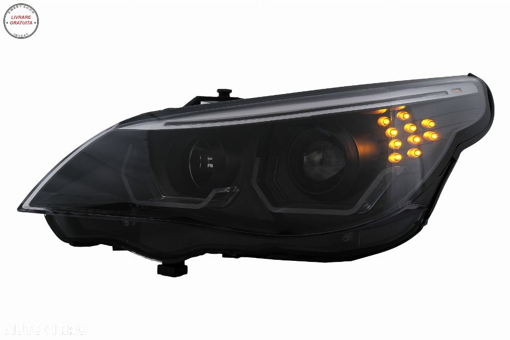 Faruri 3D LED Angel Eyes BMW Seria 5 E60 E61 (2003-2007) LCI Design Negru- livrare gratuita - 16