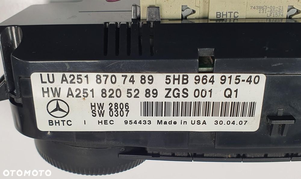 PANEL STEROWANIA NAWIEWU MERCEDES ML W164 A2518707489 EUROPA - 7