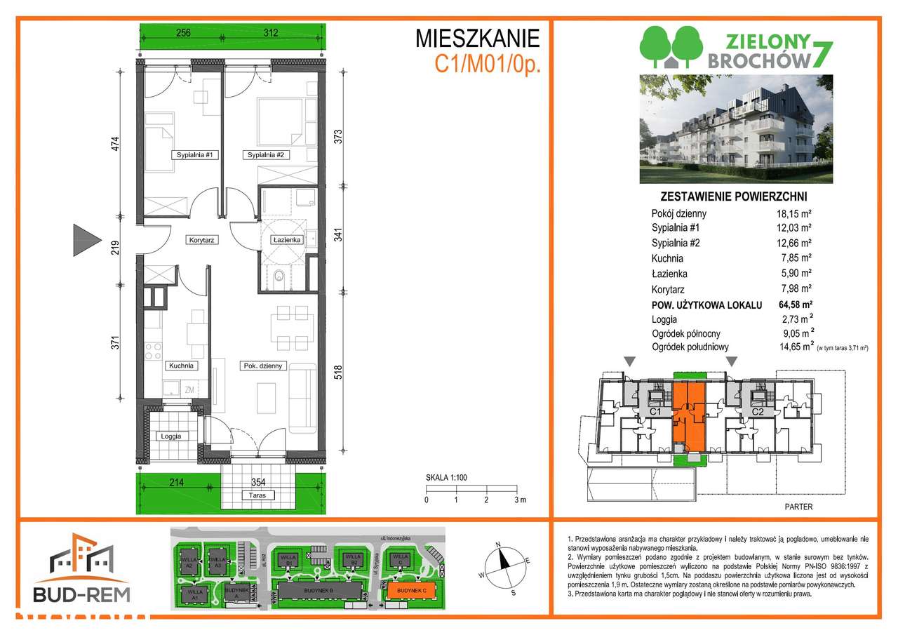 3-pokojowe mieszkanie 64m2 + 2 ogródki - Pełny obrazek: 2/8