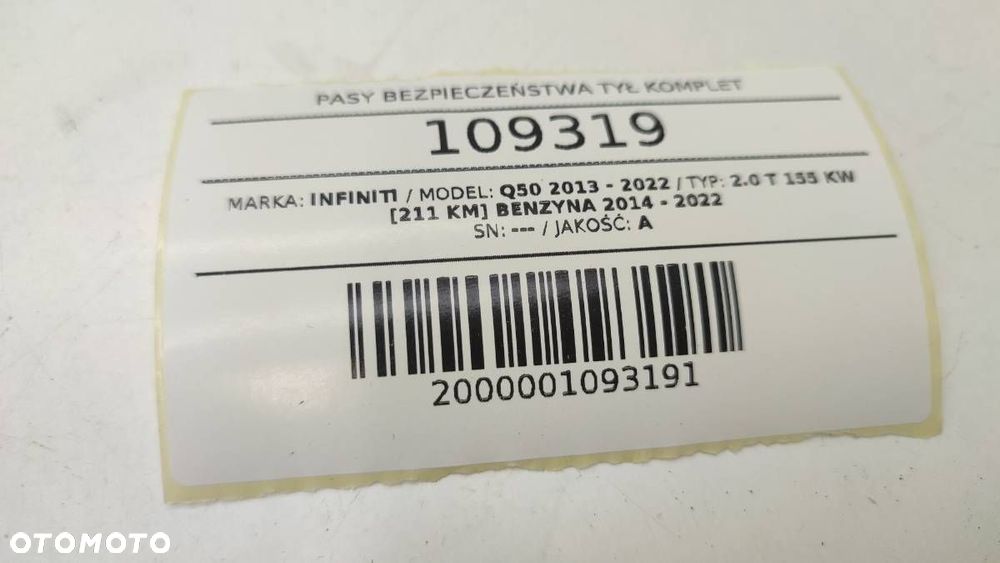 PAS BEZPIECZEŃSTWA ZAPINKA LEWY PRAWY ŚRODKOWY TYŁ INFINITI Q50 - 14