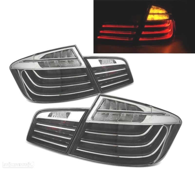 FAROLINS TRASEIROS BMW F10 10-13 LIGHT BAR FUNDO PRETO FUMADOS - 1