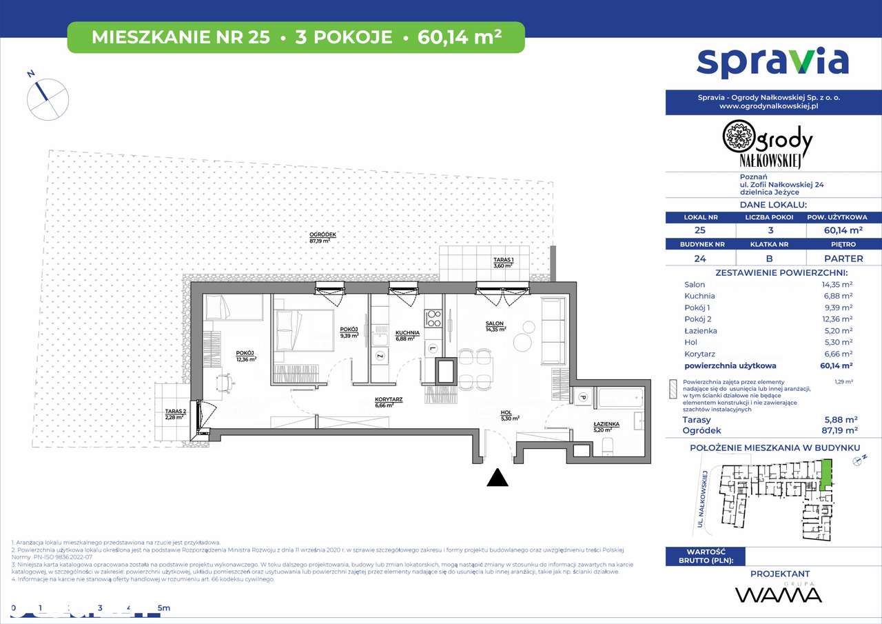 3-pokojowe mieszkanie 60m2 + ogródek - Pełny obrazek: 2/7