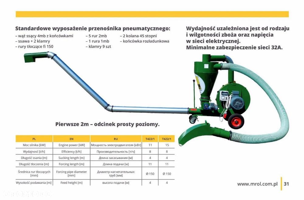 Dmuchawa do zboża Przenośnik pneumatyczny do ziarna M-Rol T422 o mocy 11 kW - 2