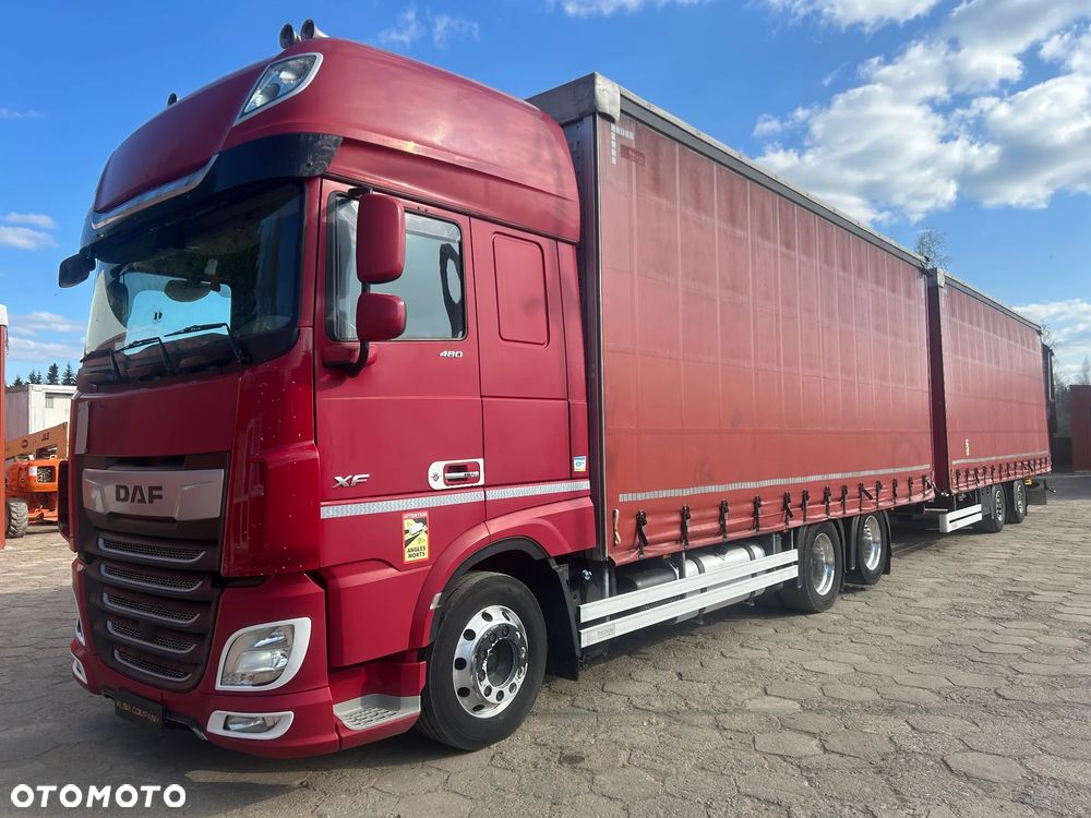 DAF XF 106 480 RETARDER / ZESTAW TANDEM / ALUFELGI / KONTRAKT SERWISOWY / 3 OŚ PODNOSZONA BLIŹNIAK / DAF + PRZYCZEPA / ZABUDOWY REDOS PODNOSZONY DACH / OSIE SAF / ŚWIATŁA LED / 2019 ROK !!