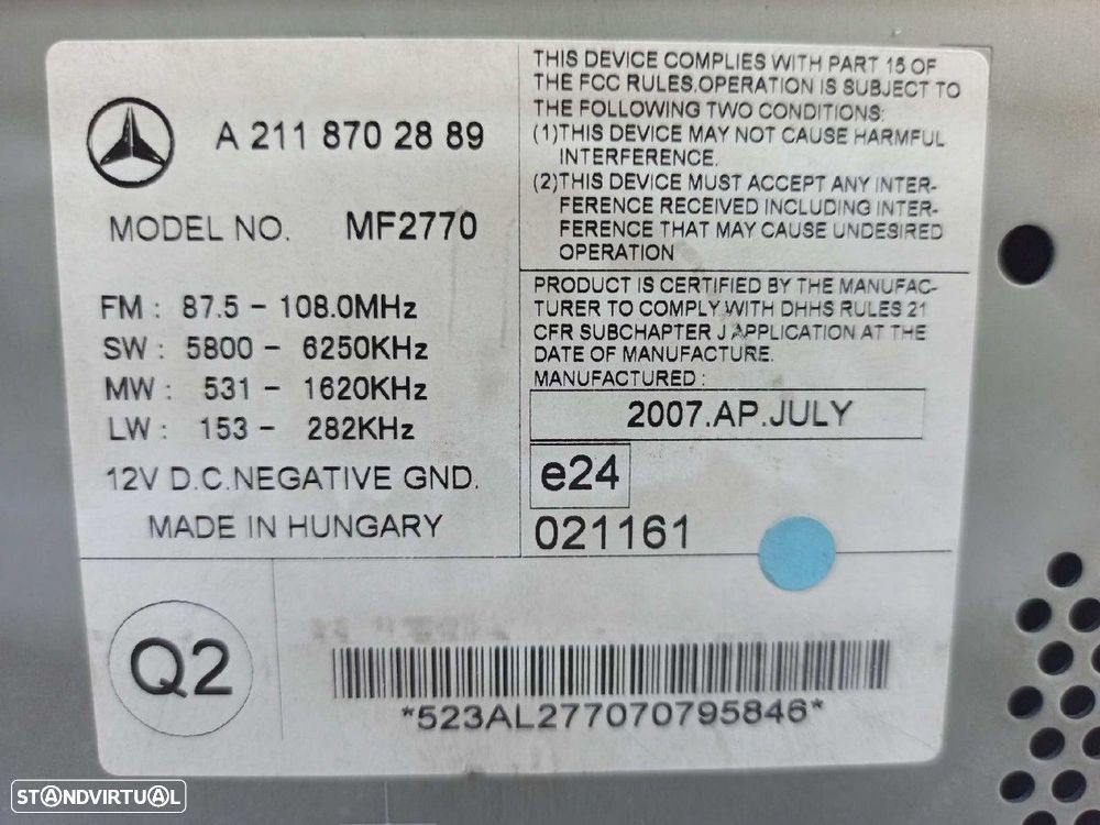 SISTEMA AUDIO / RADIO CD MERCEDES CLASE E (W211) BERLINA E 220 CDI (211.008) - 6