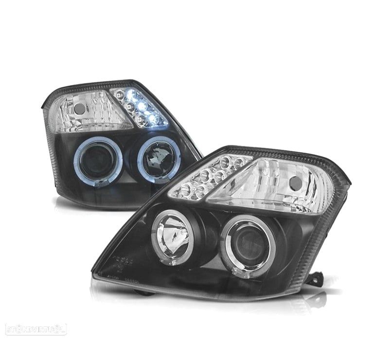 FARÓIS FRONTAIS CITROEN C2 03-10 ANGEL EYES FUNDO PRETO - 1